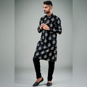 Black Printed Silk Kurta size XL 44